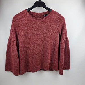 Lucky Brand Womens Blouse Top Bell Sleeve Crew Neck Pullover Maroon Red 7W72135